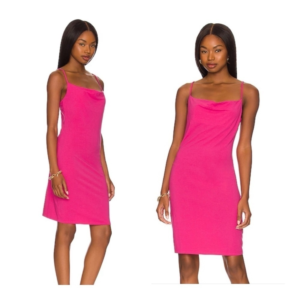 Bobi | Sleeveless Cowl Neck Mini Dress In Pink Geranium | L